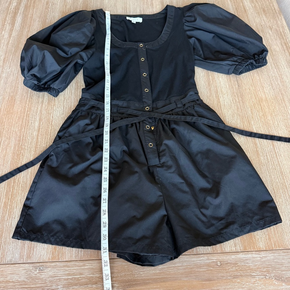 MABLE puff sleeve black romper, tie waist, Georgina, Small - Picture 7 of 9